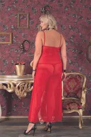 Kırmızı Büyük Beden Dekolteli Uzun Tül Gecelik Bella Notte 7521 Kırmızı detay görünüm